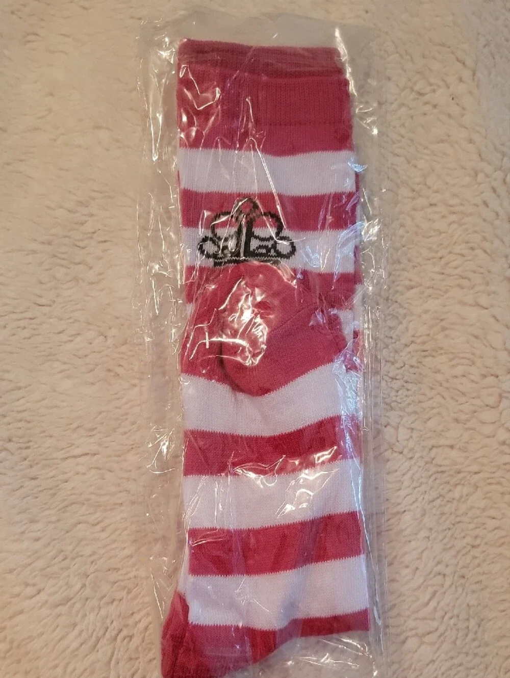 Paparazzi Striped Pink and White Knee Socks with Crown Logo Brand New In Package
